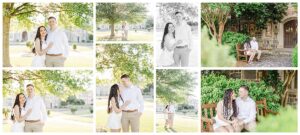 Sydney and Andrew walking hand in hand through the open fields at Berry College during their golden hour engagement session.