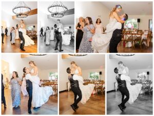 Bride and Groom in a lift while dancing. 
