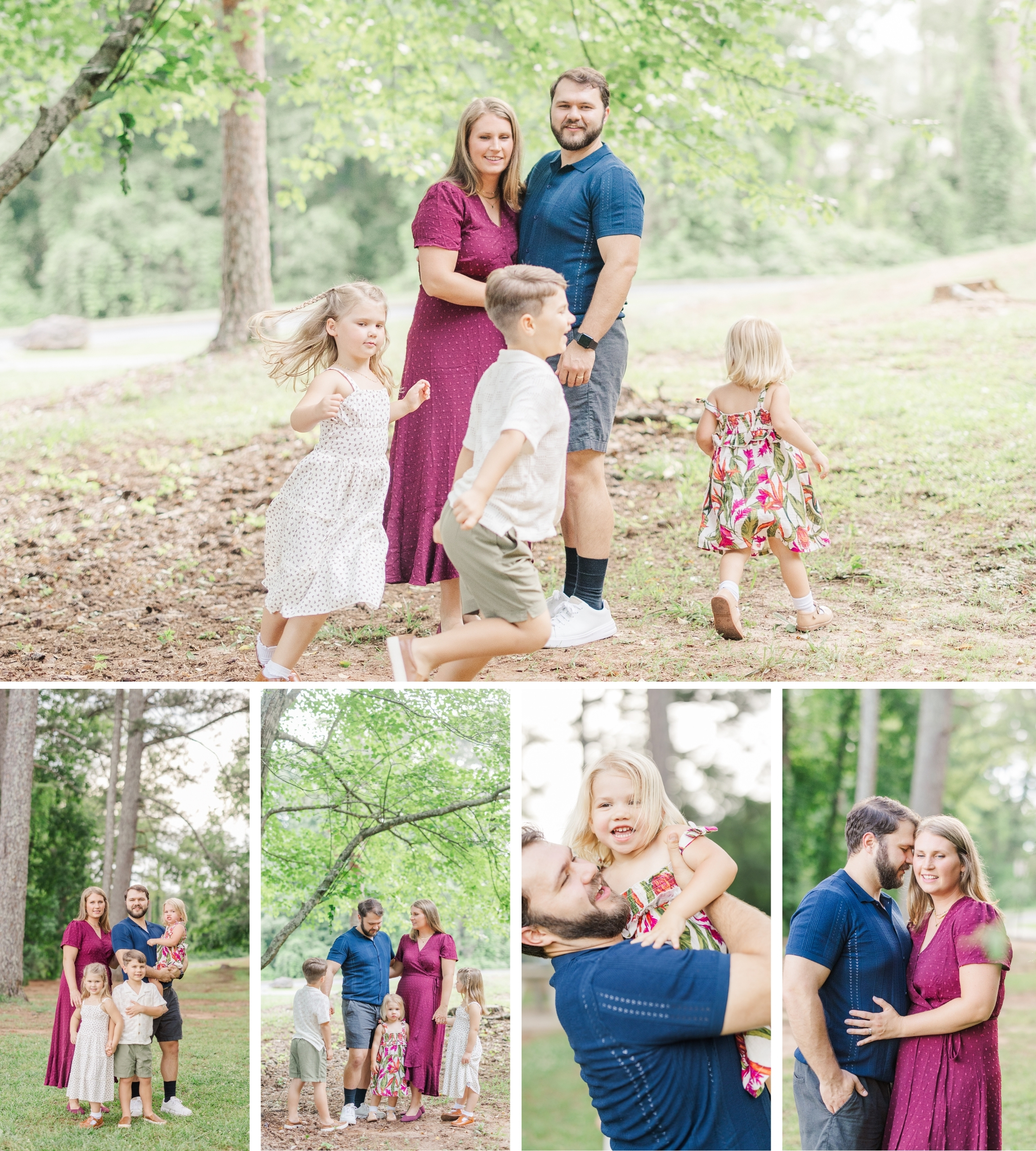 Family standing beneath trees during a Charleston Park family session