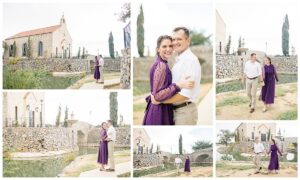 Romantic couple portraits with Bella Donna Chapel in the background at Adriatica Village